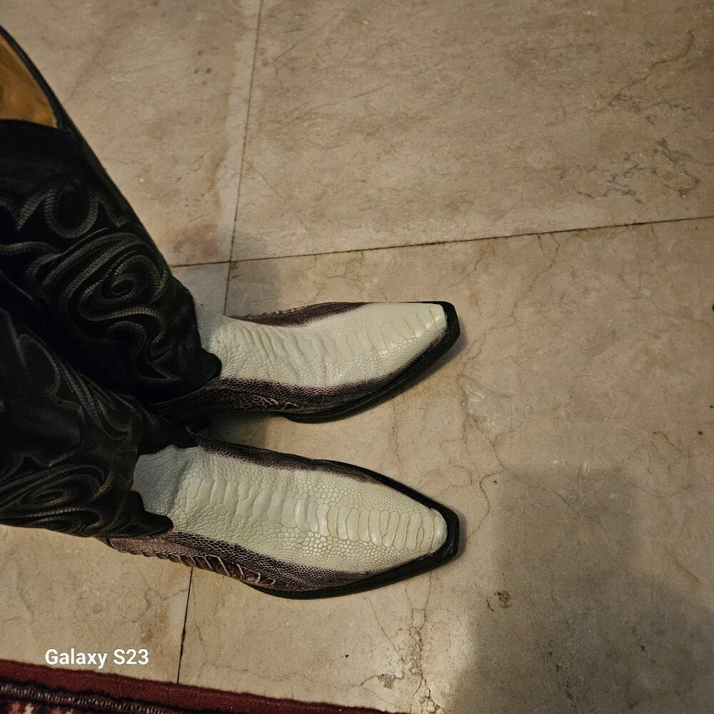 LOS ALTOS WINTER WHITE GENUINE SNIP TOE OSTRICH LEG WESTERN COWBOY BOOT (D)